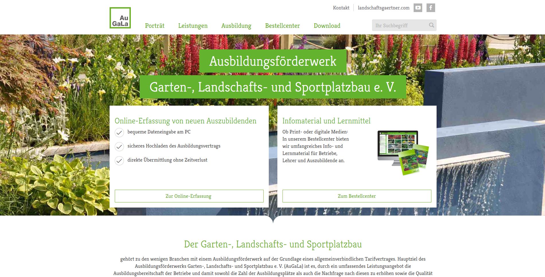 Website Screenshot des Ausbildungsförderwerks Garten-, Landschafts- und Sportplatzbau e.V. 