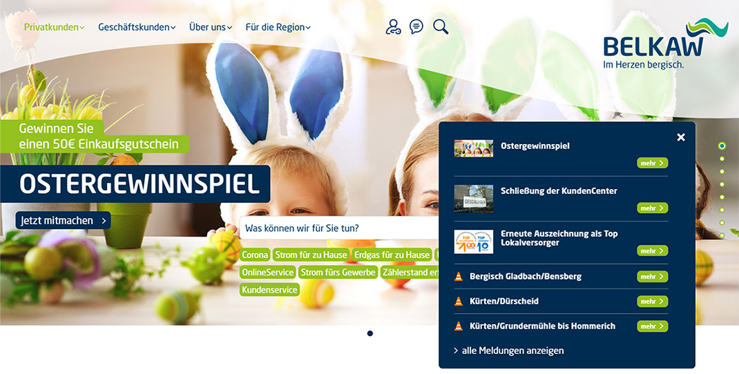 Website Screenshot der Meldungen - Referenz: Belkaw GmbH