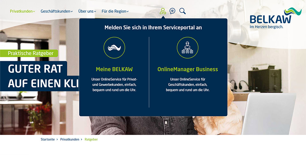Website Screenshot des Service Portal Logins - Referenz: Belkaw GmbH