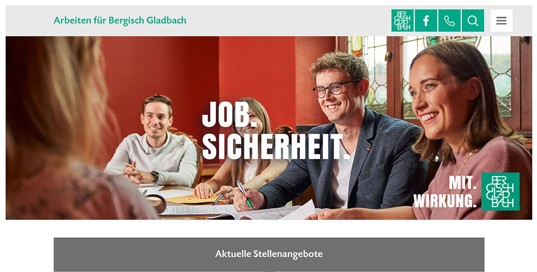 Website Screenshot der Karriereseite der Stadt Bergisch Gladbach