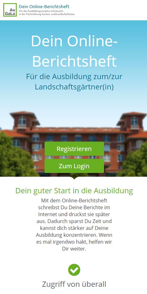 Website Screenshot (mobile Ansicht) des Online-Berichtshefts